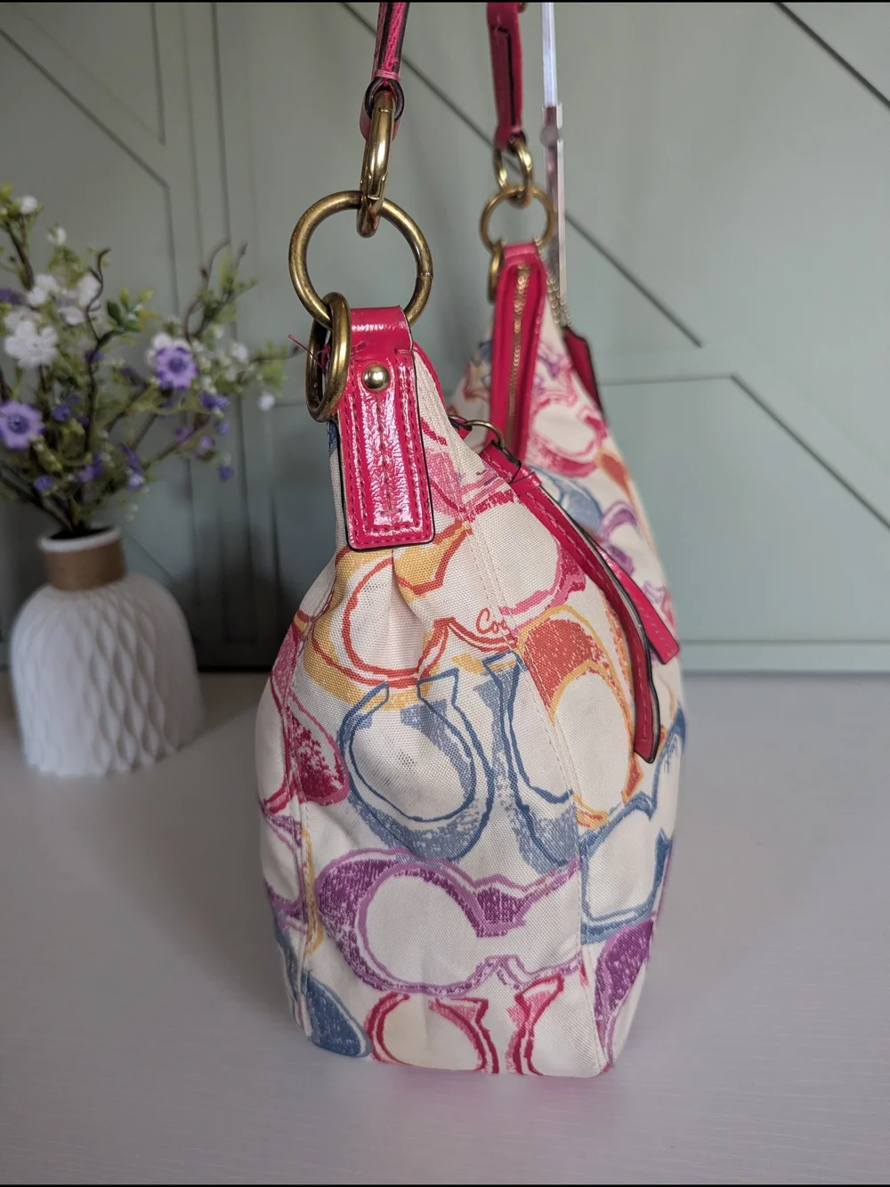 Coach Pink Signature Canvas Shoulder Bag